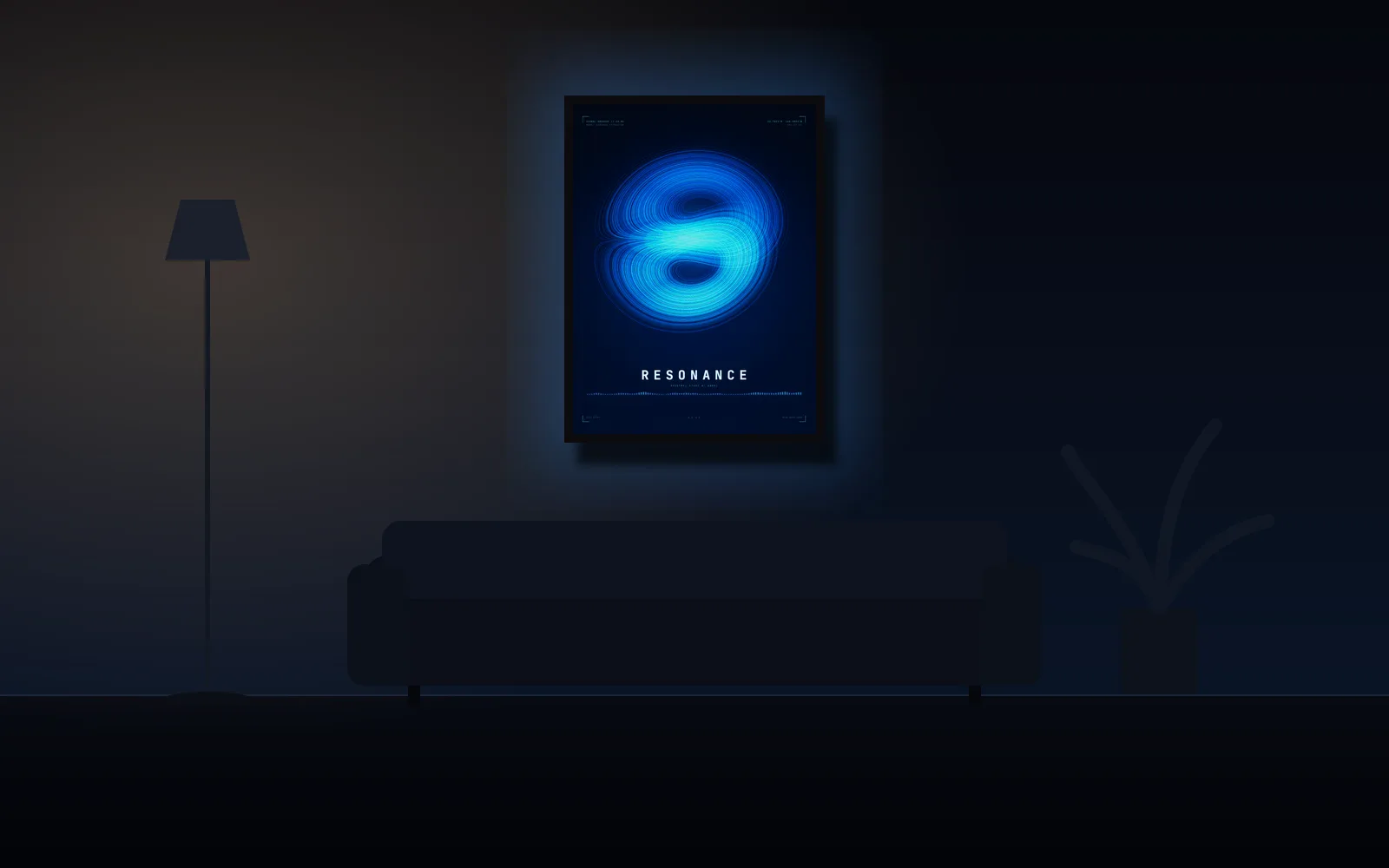 Living room - Above the sofa, like a window into deep space.